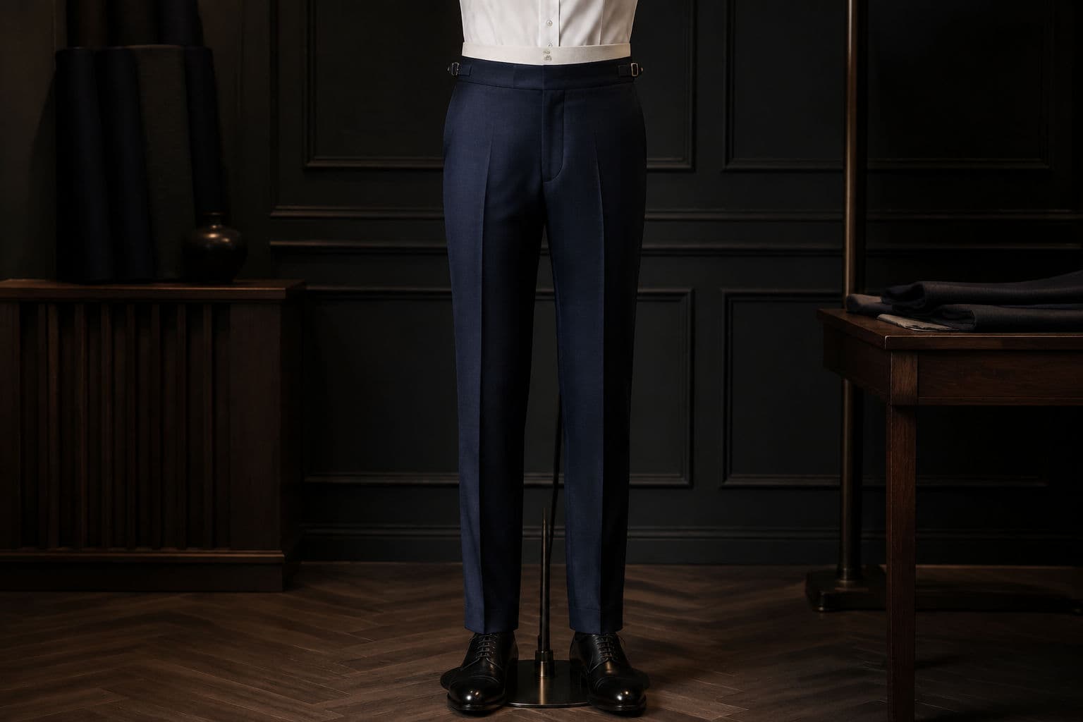 Pleated Wool Navy