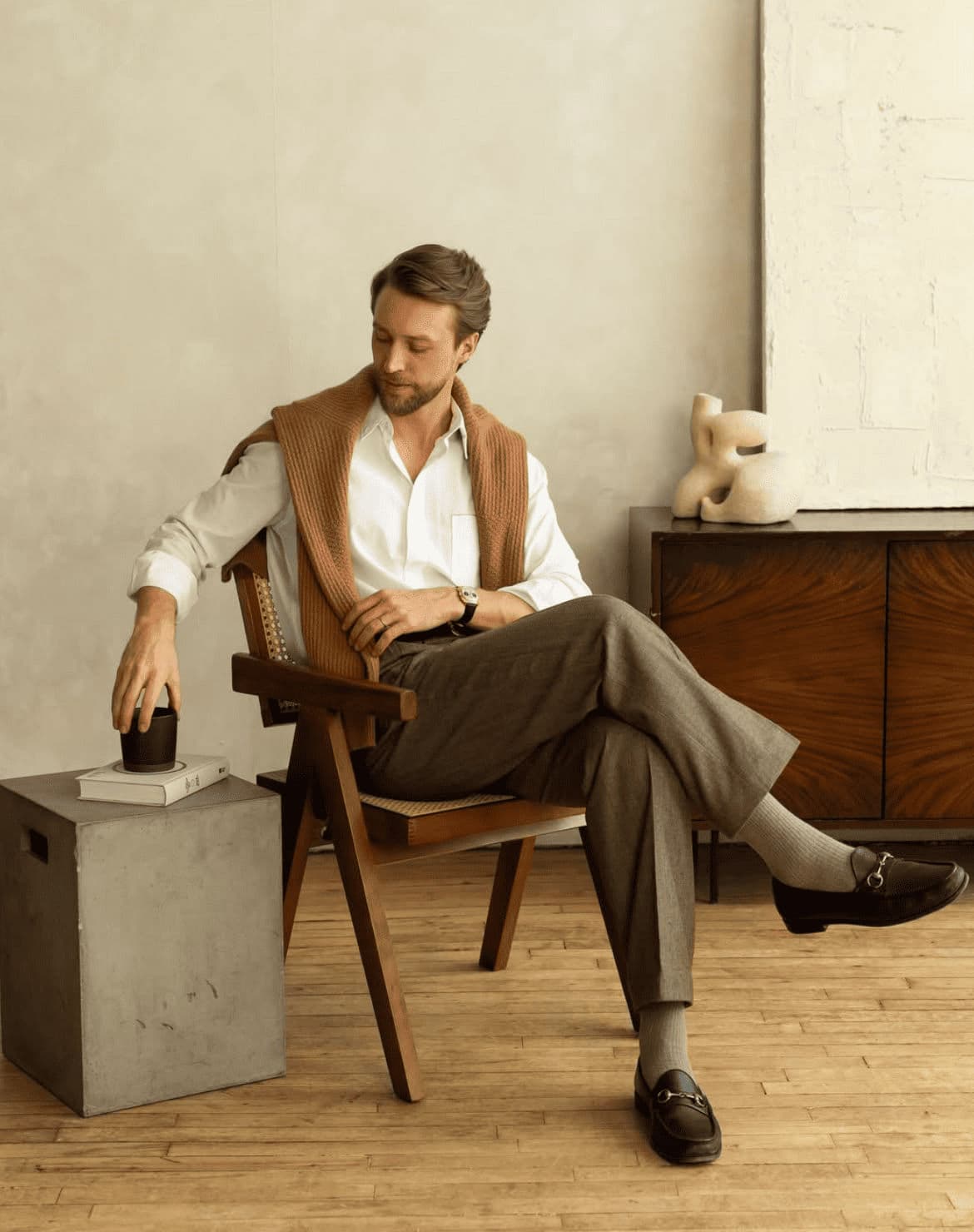 Well-dressed client seated in a tailored look